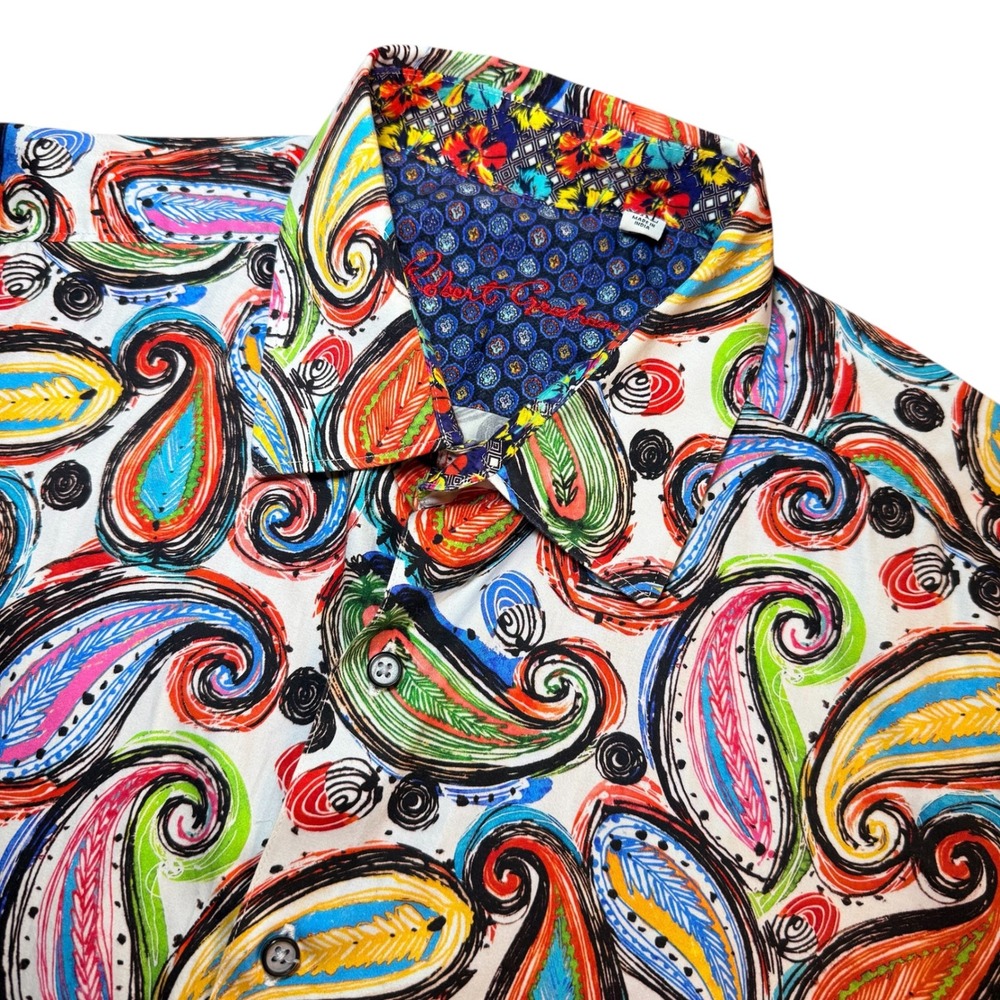 Robert Graham Mens 2XL Classic Fit Short Sleeve Paisley Button Down Shirt Multi